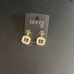 Fashion Inspired Gold Double G Crystal-Trim Drop Earrings